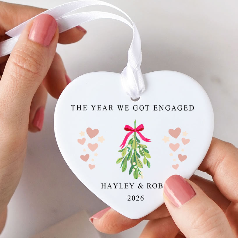 Personalised The Year We Got Engaged Ceramic Christmas Ornament