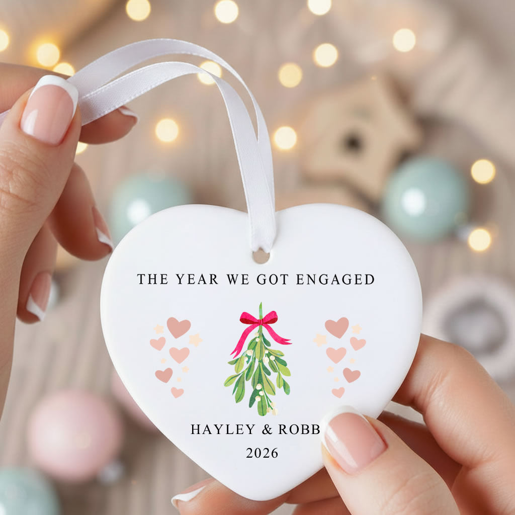 Personalised The Year We Got Engaged Ceramic Christmas Ornament