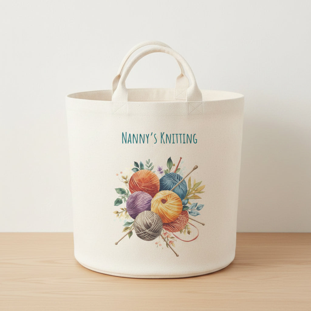 Personalised Name Knitting Felt Storage Trug Basket