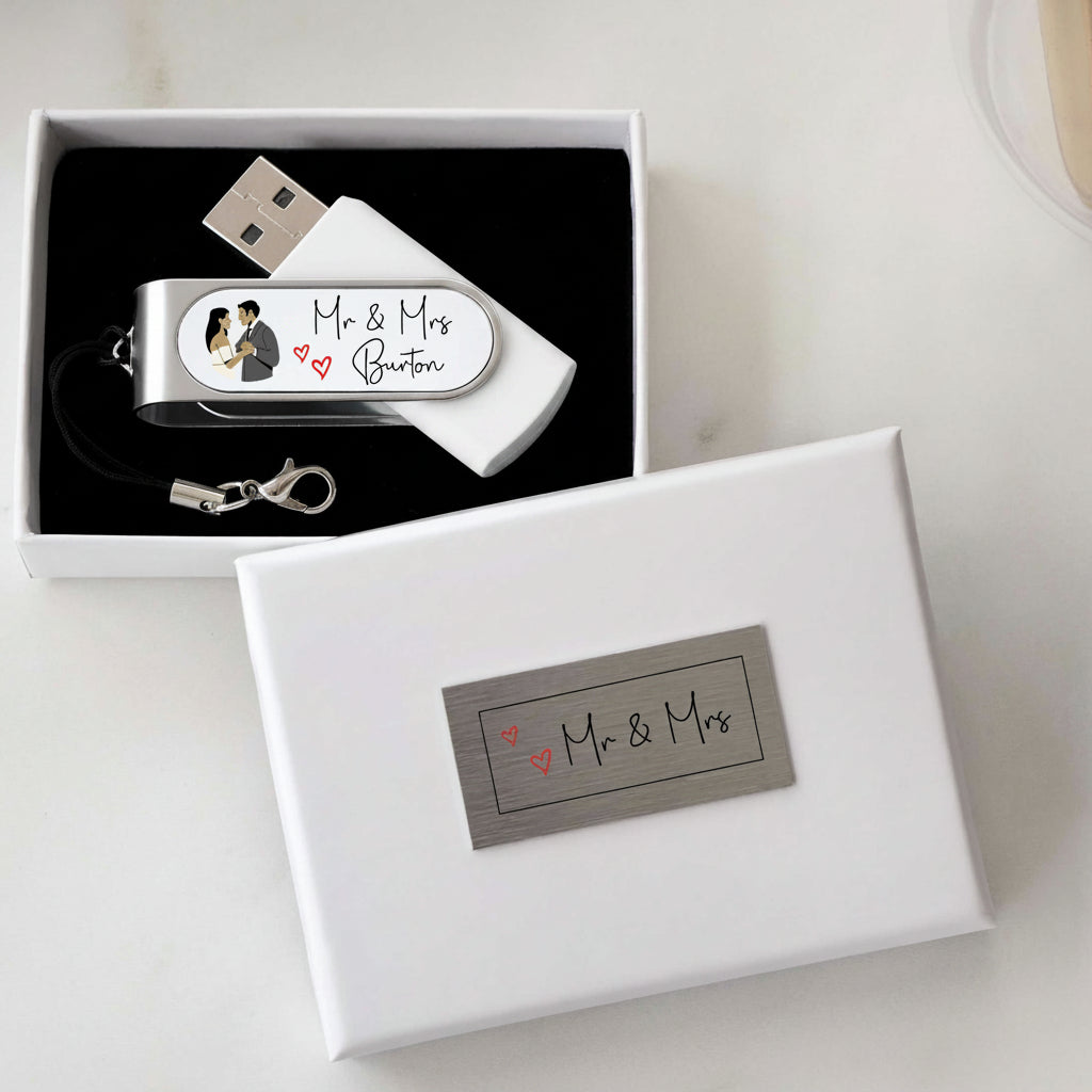 Personalised Mr & Mrs Wedding USB Flashdrive In Gift Box