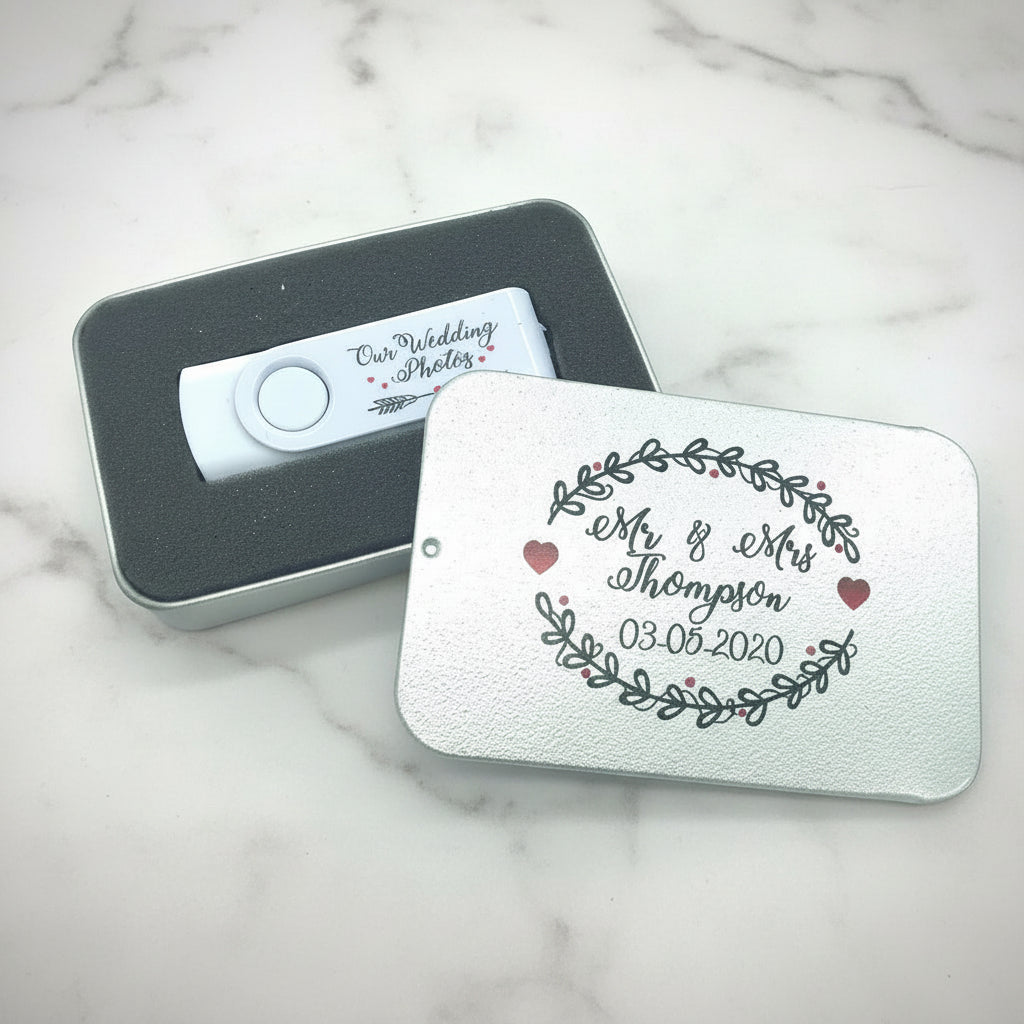 Personalised Our Wedding Photos USB Flashdrive In Presentation Tin
