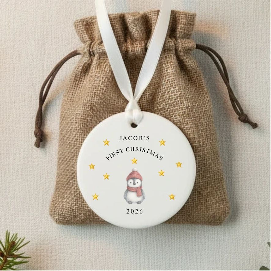 Personalised Baby's 1st Christmas Ceramic Ornament | Cute Penguin Keepsake