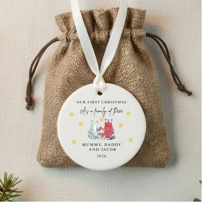 Personalised Family Of Three Four Five First Christmas Ceramic Bauble