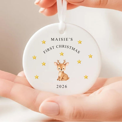 Personalised Baby's First Christmas Deer Ceramic Keepsake Bauble Gift