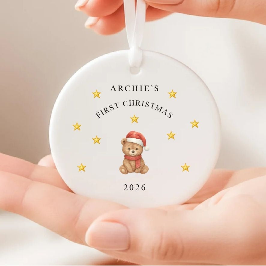 Personalised Cute Bear Baby's 1st Christmas Bauble