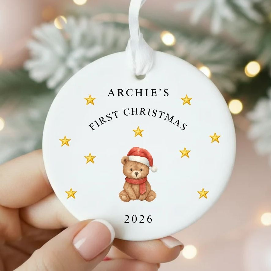 Personalised Cute Bear Baby's 1st Christmas Bauble