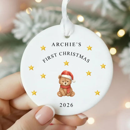 Personalised Cute Bear Baby's 1st Christmas Bauble