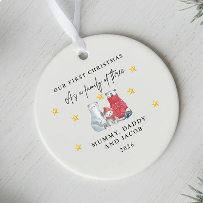 Personalised Family Of Three Four Five First Christmas Ceramic Bauble