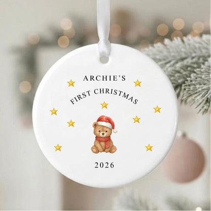 Personalised Cute Bear Baby's 1st Christmas Bauble