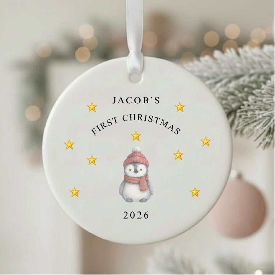 Personalised Baby's 1st Christmas Ceramic Ornament | Cute Penguin Keepsake