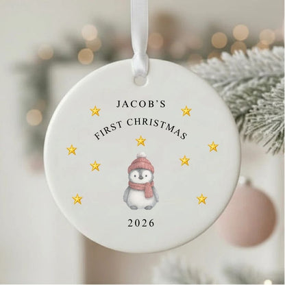 Personalised Baby's 1st Christmas Ceramic Ornament | Cute Penguin Keepsake