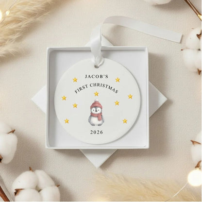 Personalised Baby's 1st Christmas Ceramic Ornament | Cute Penguin Keepsake