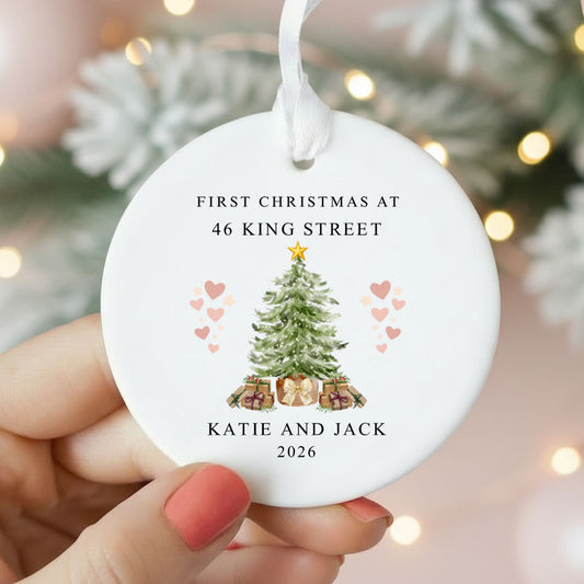 Personalised First Christmas In New Home Ceramic Christmas Bauble Gift