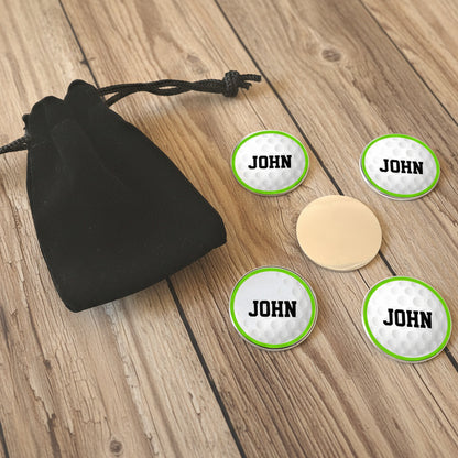 Personalised Golf Ball Markers - Set Of Five In Gift Bag