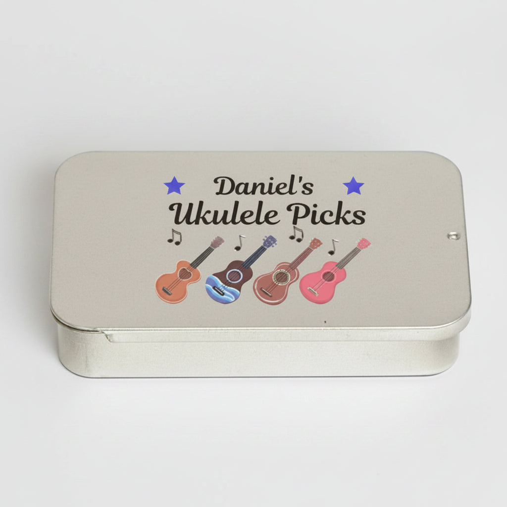 Personalised Name Ukulele Picks Metal Storage Tin