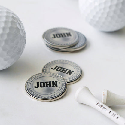 Personalised Golf Ball Markers Silver Medal Style - Set Of Five