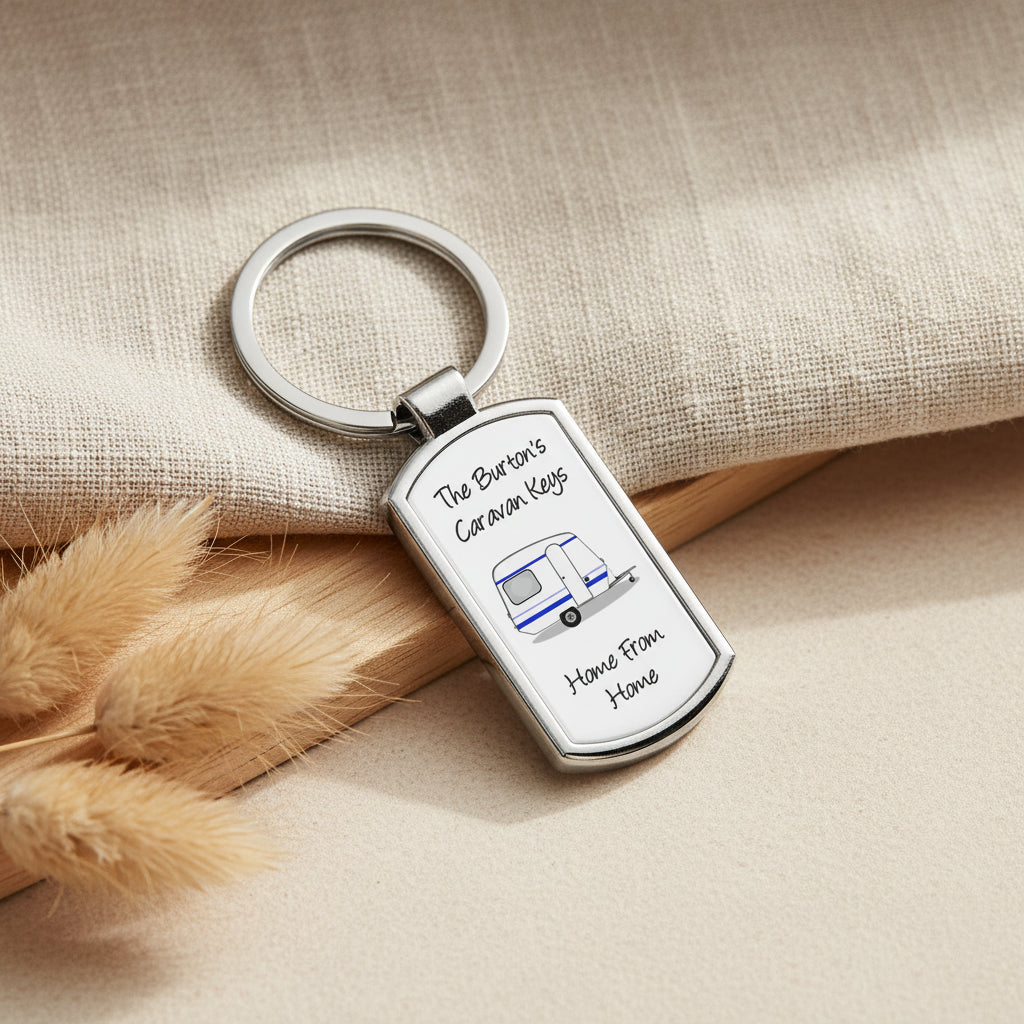 Personalised Name Caravan Metal Keyring