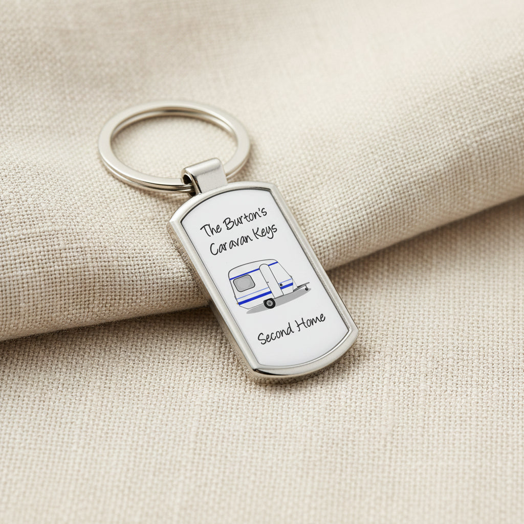 Personalised Name Caravan Metal Keyring
