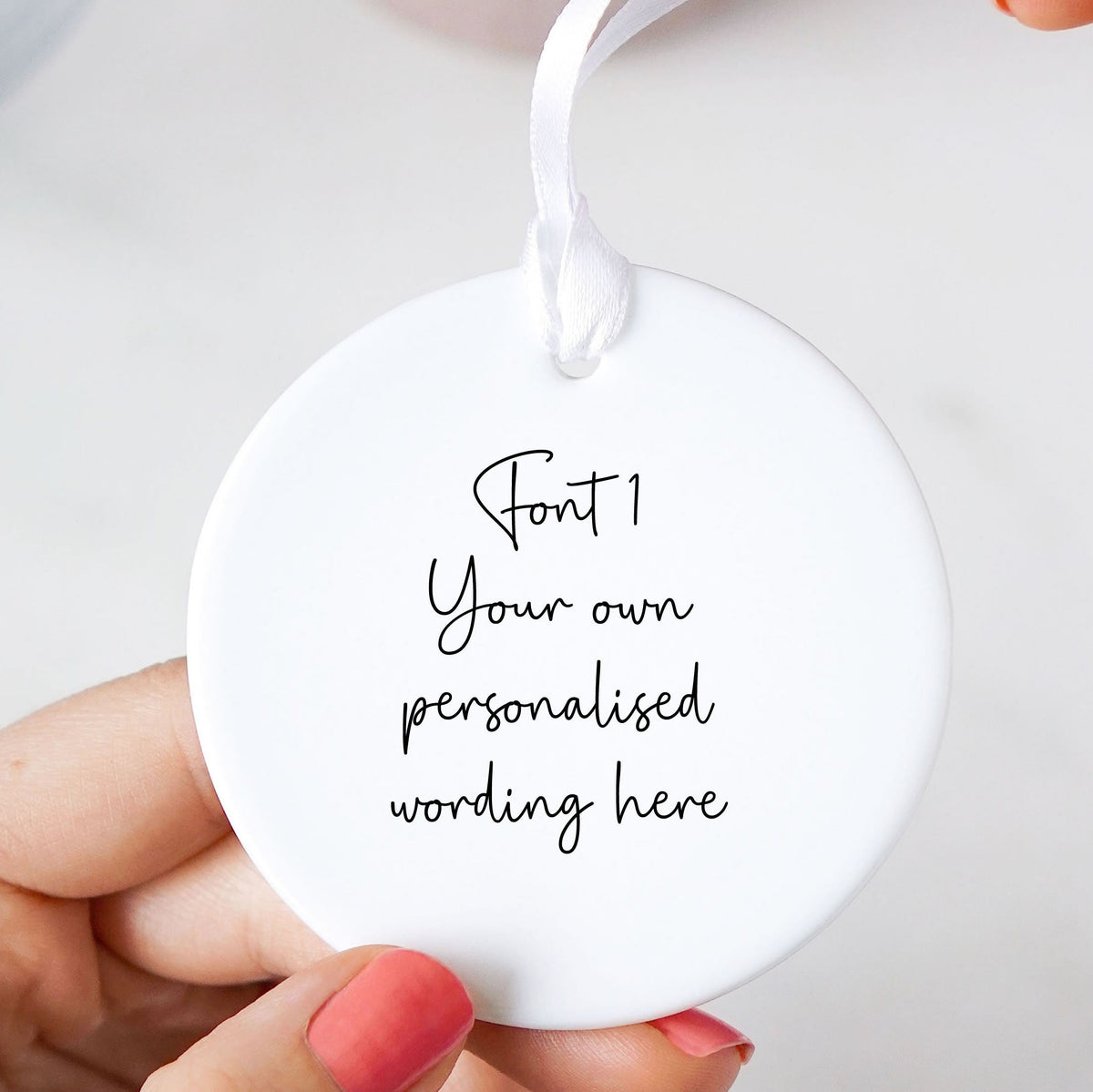 Personalised Custom Wording Round Ceramic Keepsake Hanging Ornament