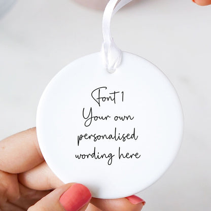 Personalised Custom Wording Round Ceramic Keepsake Hanging Ornament