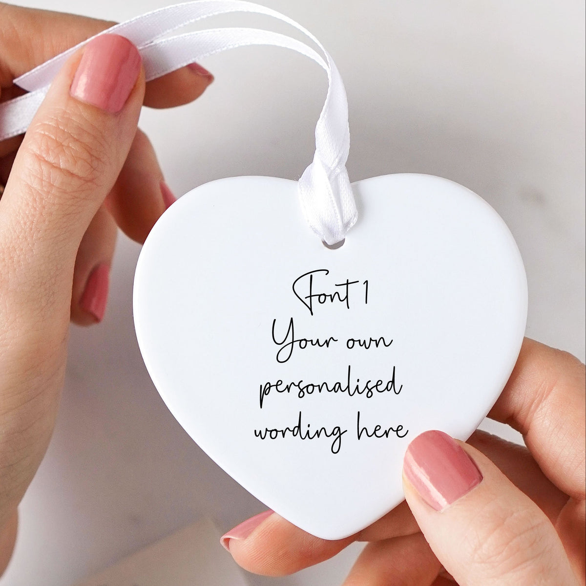 Personalised Custom Wording Heart Ceramic Keepsake Hanging Ornament