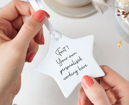 Personalised Custom Wording Star Ceramic Keepsake Hanging Ornament