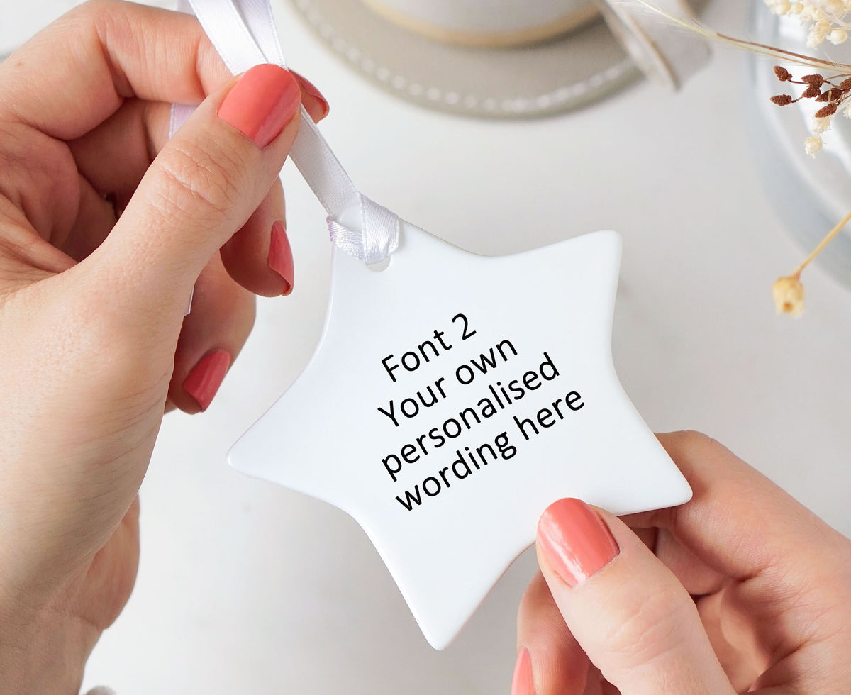 Personalised Custom Wording Star Ceramic Keepsake Hanging Ornament