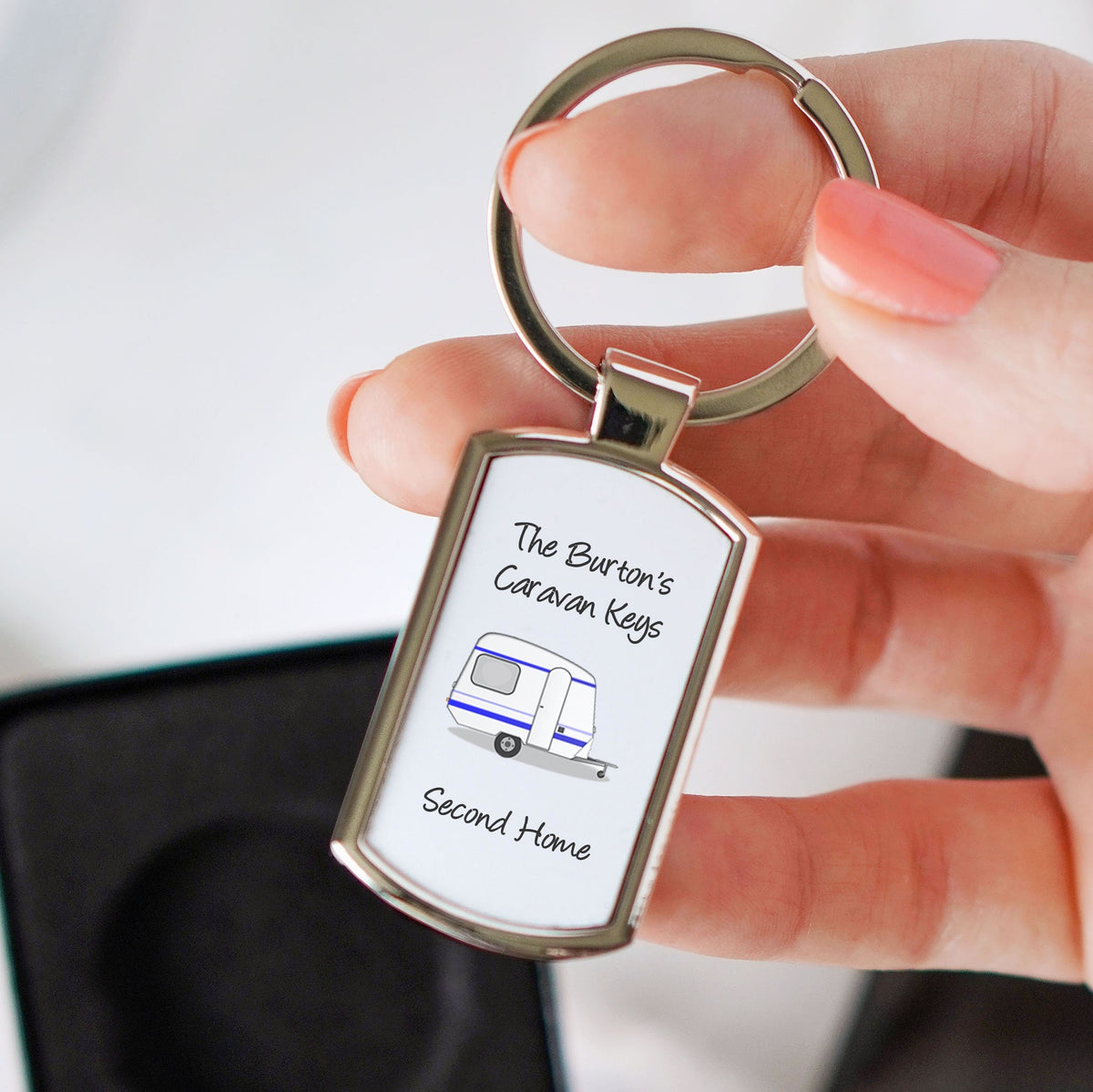Personalised Name Caravan Metal Keyring
