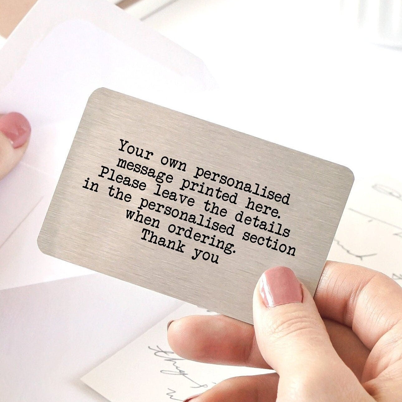 Personalised Wallet Card - Your Own Wording Message - Typewrite Stye Font