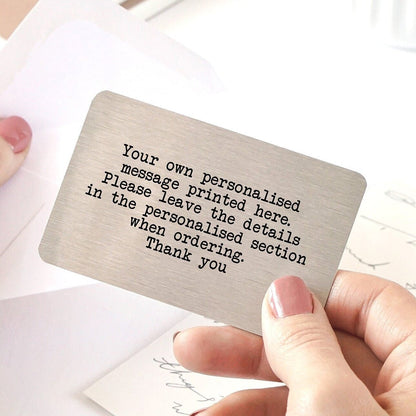 Personalised Wallet Card - Your Own Wording Message - Typewrite Stye Font