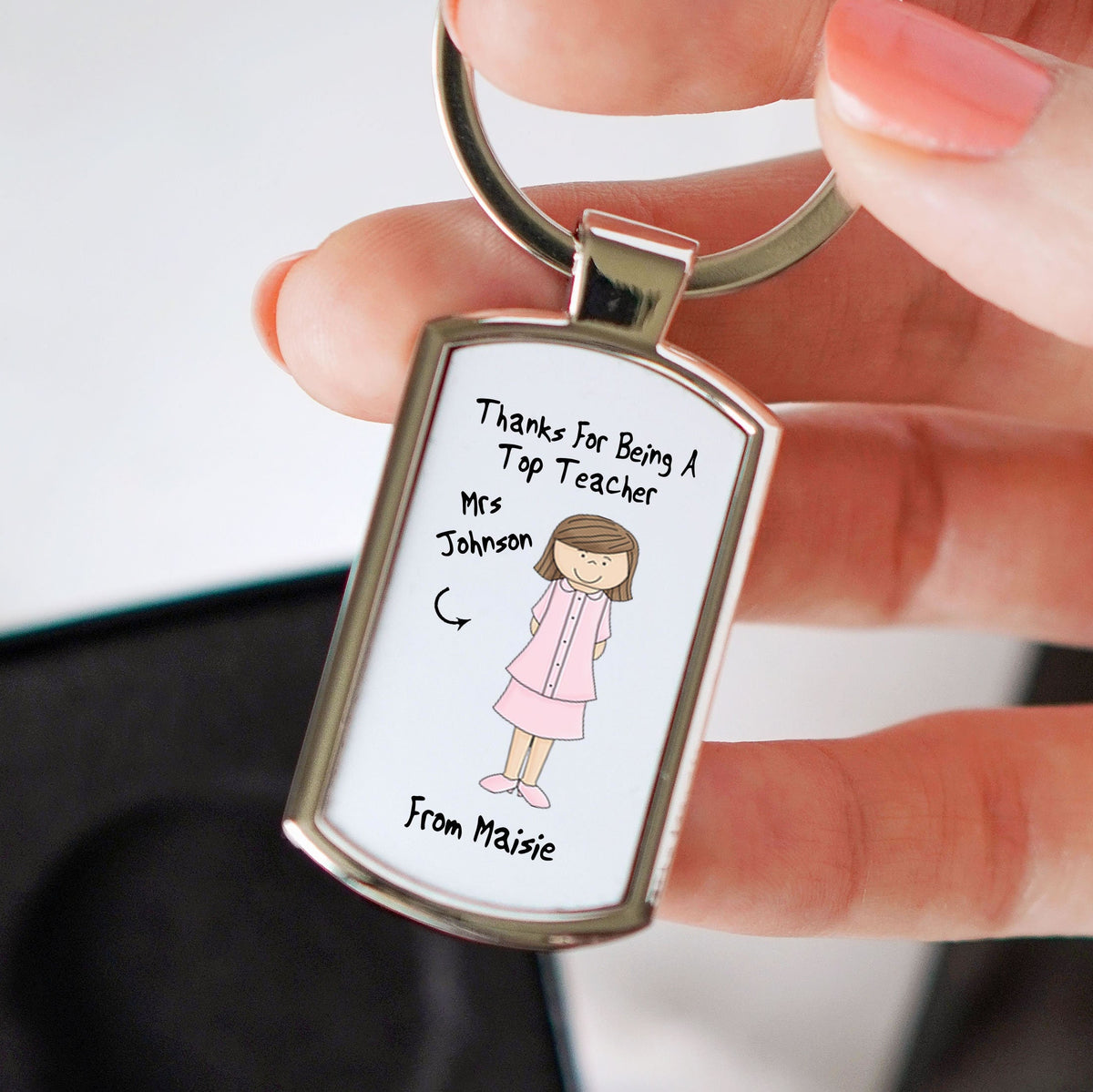 Personalised Female Top Teacher Metal Keyring