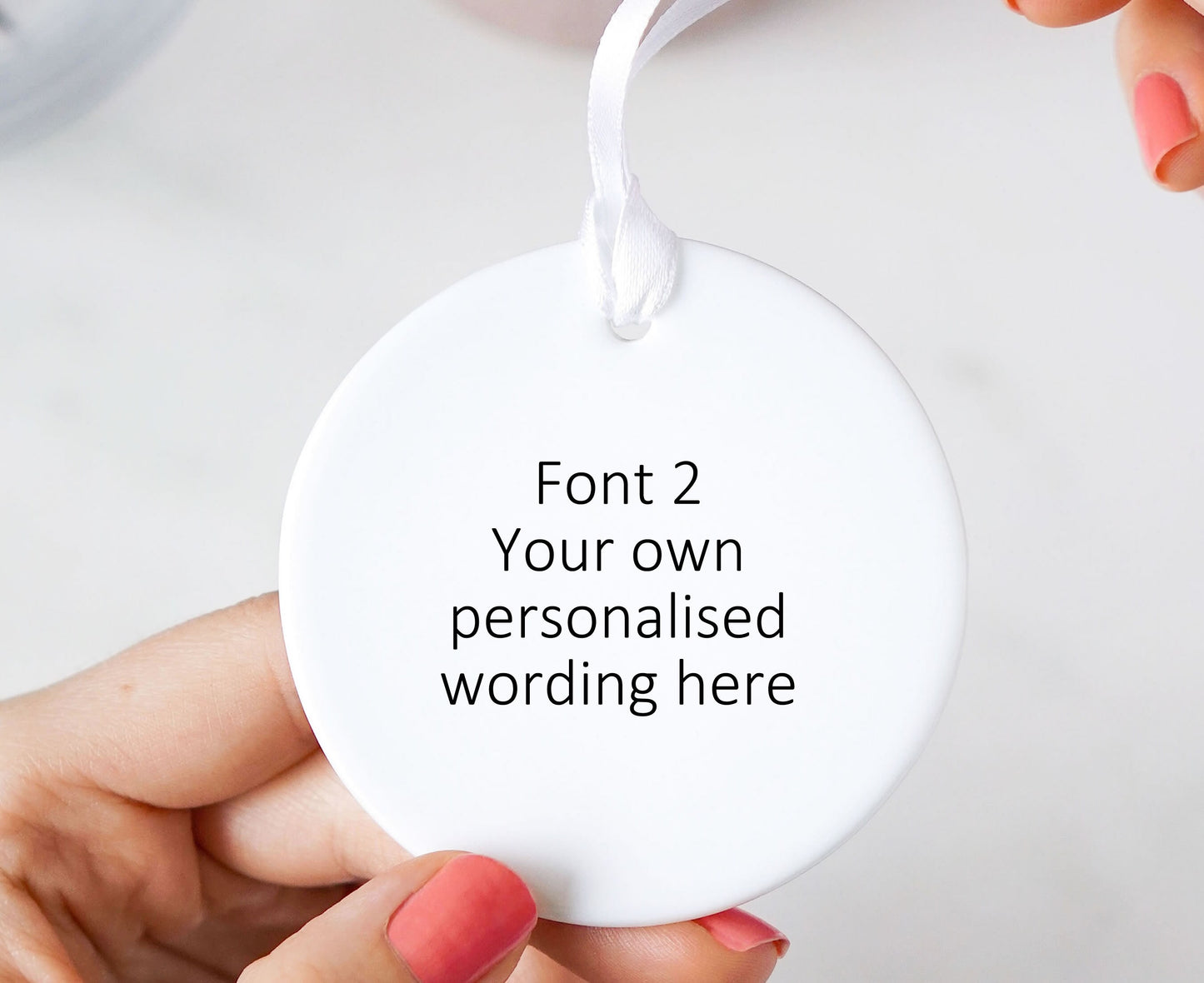 Personalised Custom Wording Round Ceramic Keepsake Hanging Ornament