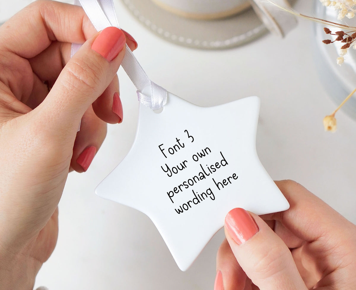 Personalised Custom Wording Star Ceramic Keepsake Hanging Ornament