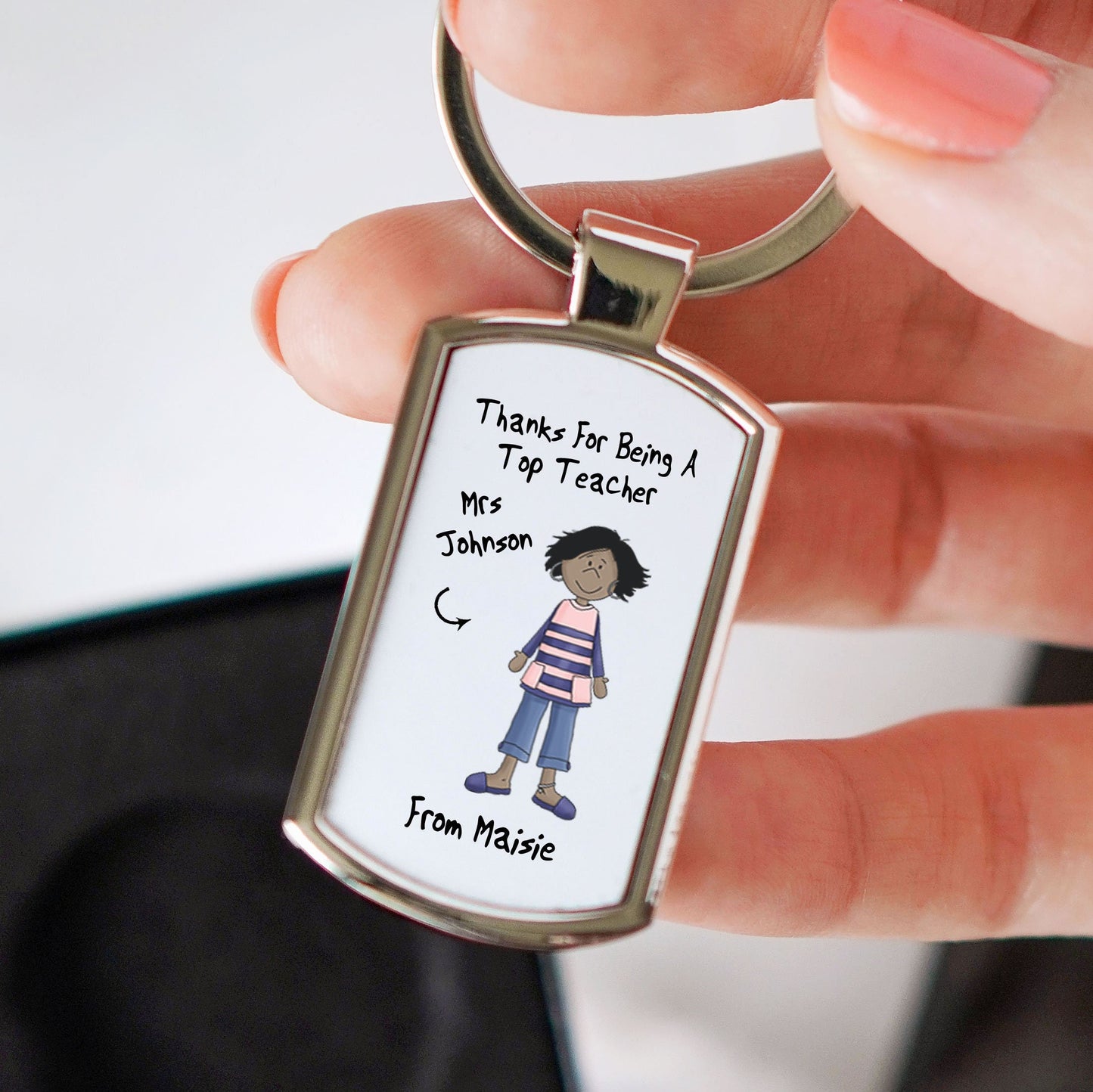 Personalised Female Top Teacher Metal Keyring