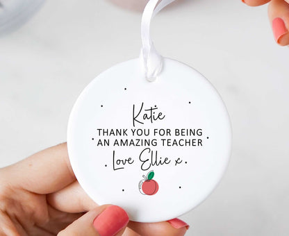 Personalised Thank You Teacher Apple Ceramic Ornament