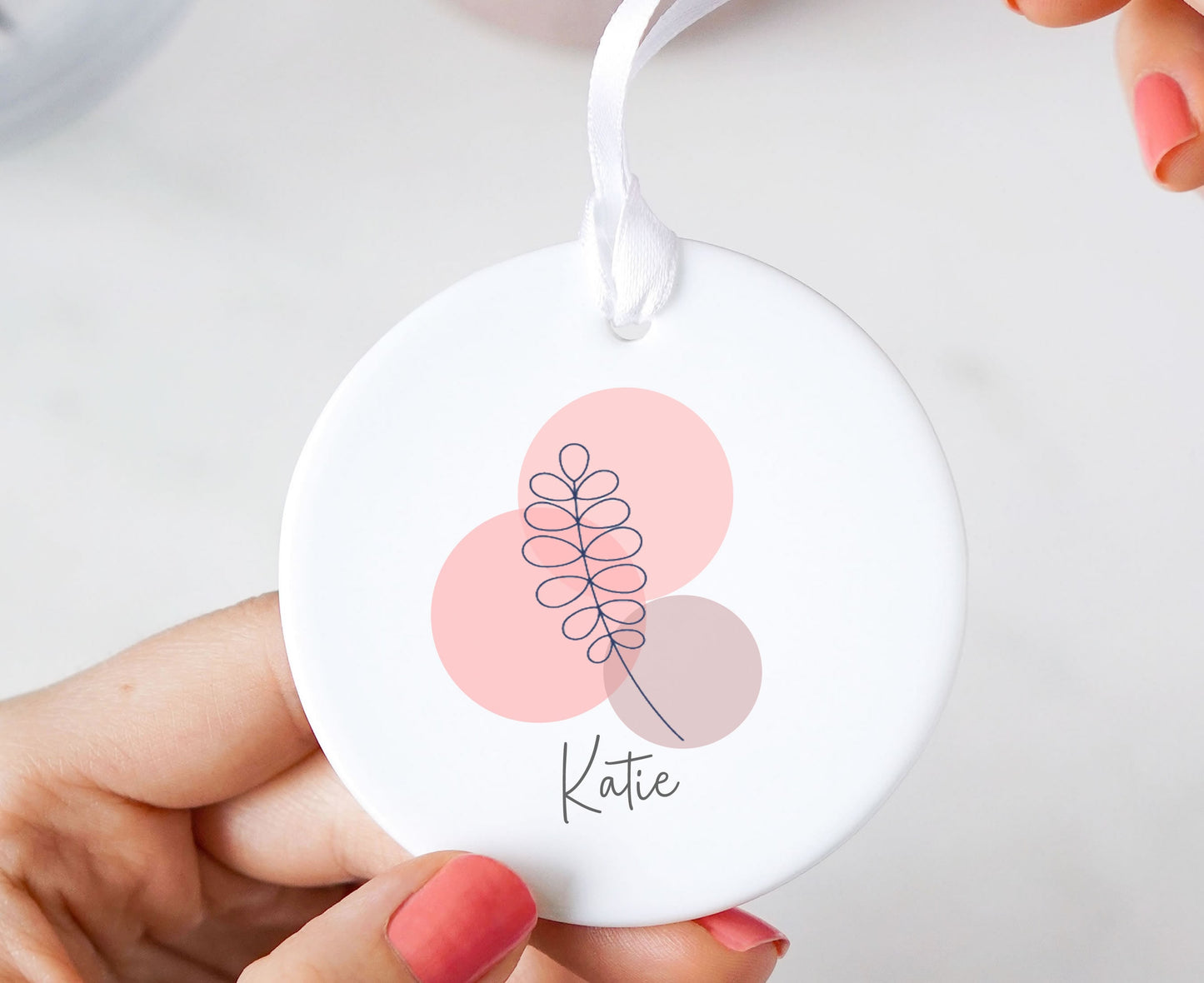 Personalised Name Floral Line Art Ceramic Keepsake