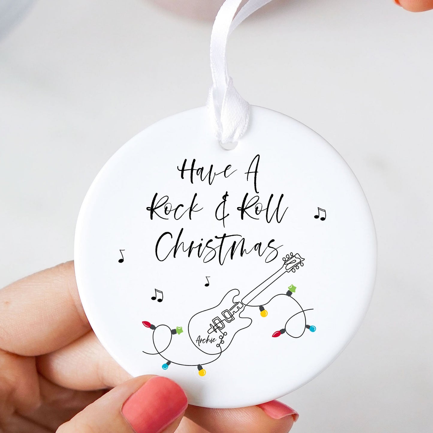 Personalised Guitar Rock & Roll Christmas Ceramic Bauble Ornament
