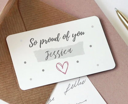 Personalised So Proud Of You Sentimental Metal Wallet Card