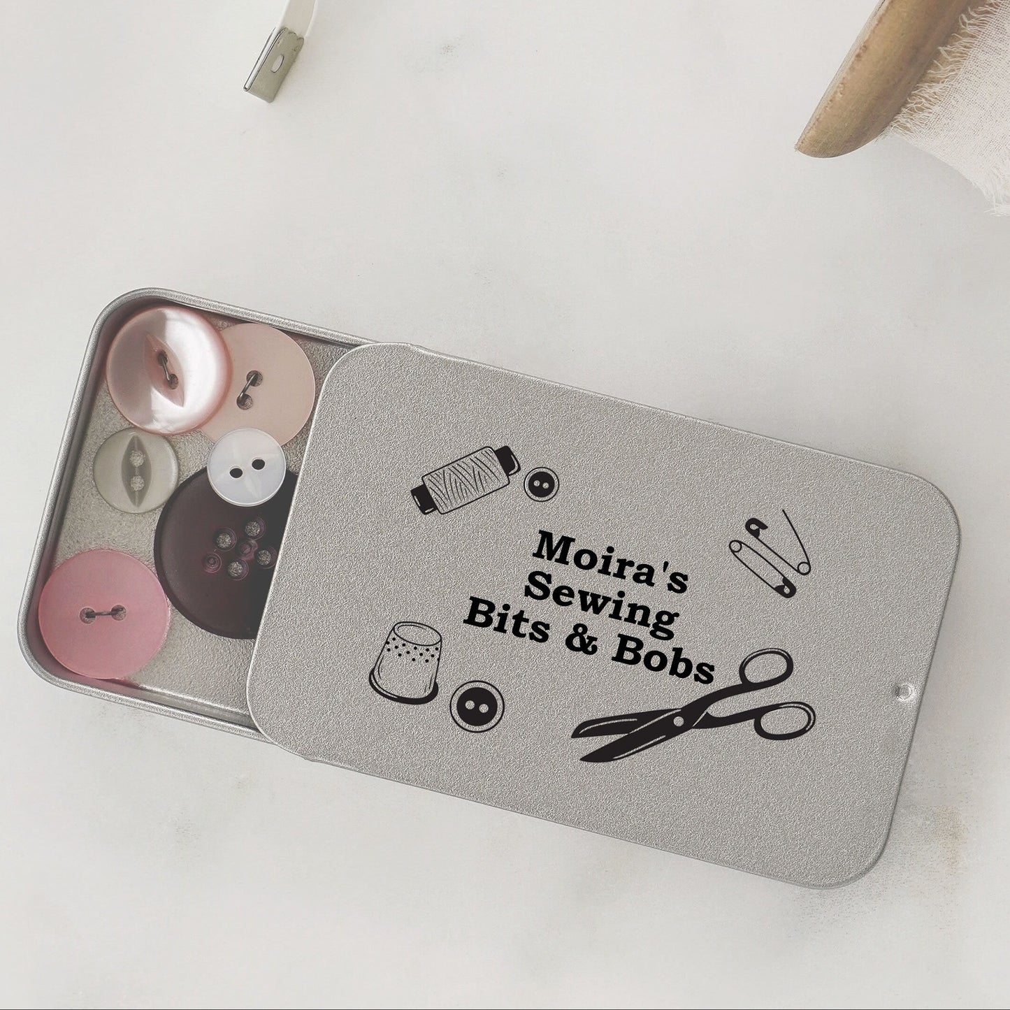 Personalised Name Sewing Bits & Bobs Pocket Sized Metal Tin
