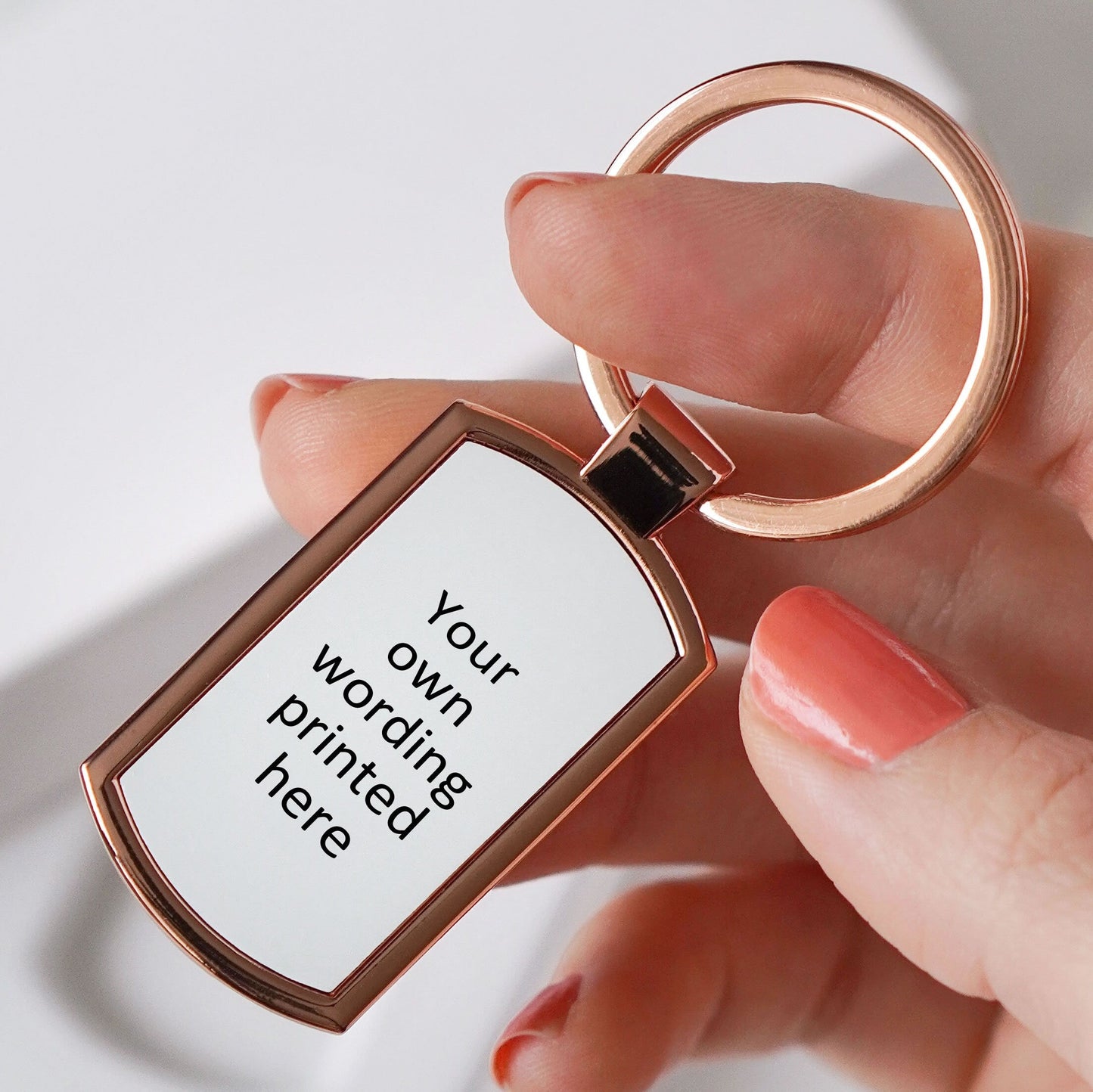 Personalised Your Own Wording Rose Gold Metal Keyring