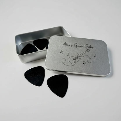 Personalised Name Guitar Picks Pocket Sized Metal Storage Tin