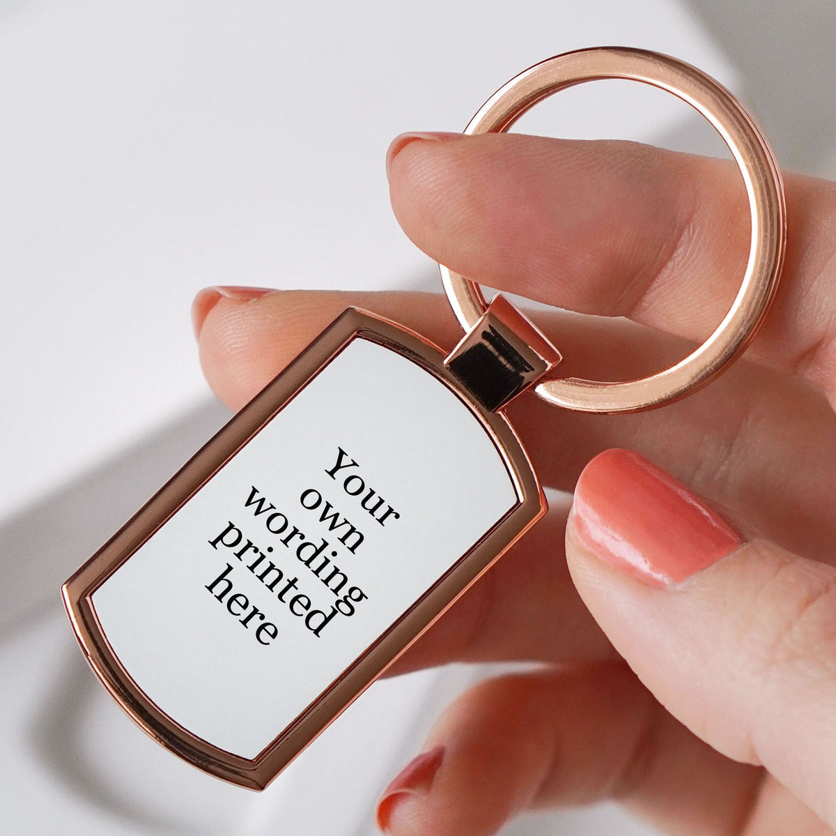 Personalised Your Own Wording Rose Gold Metal Keyring