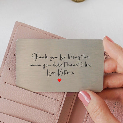 Personalised Stepmum Thank You For Sentimental Poem Metal Wallet Card