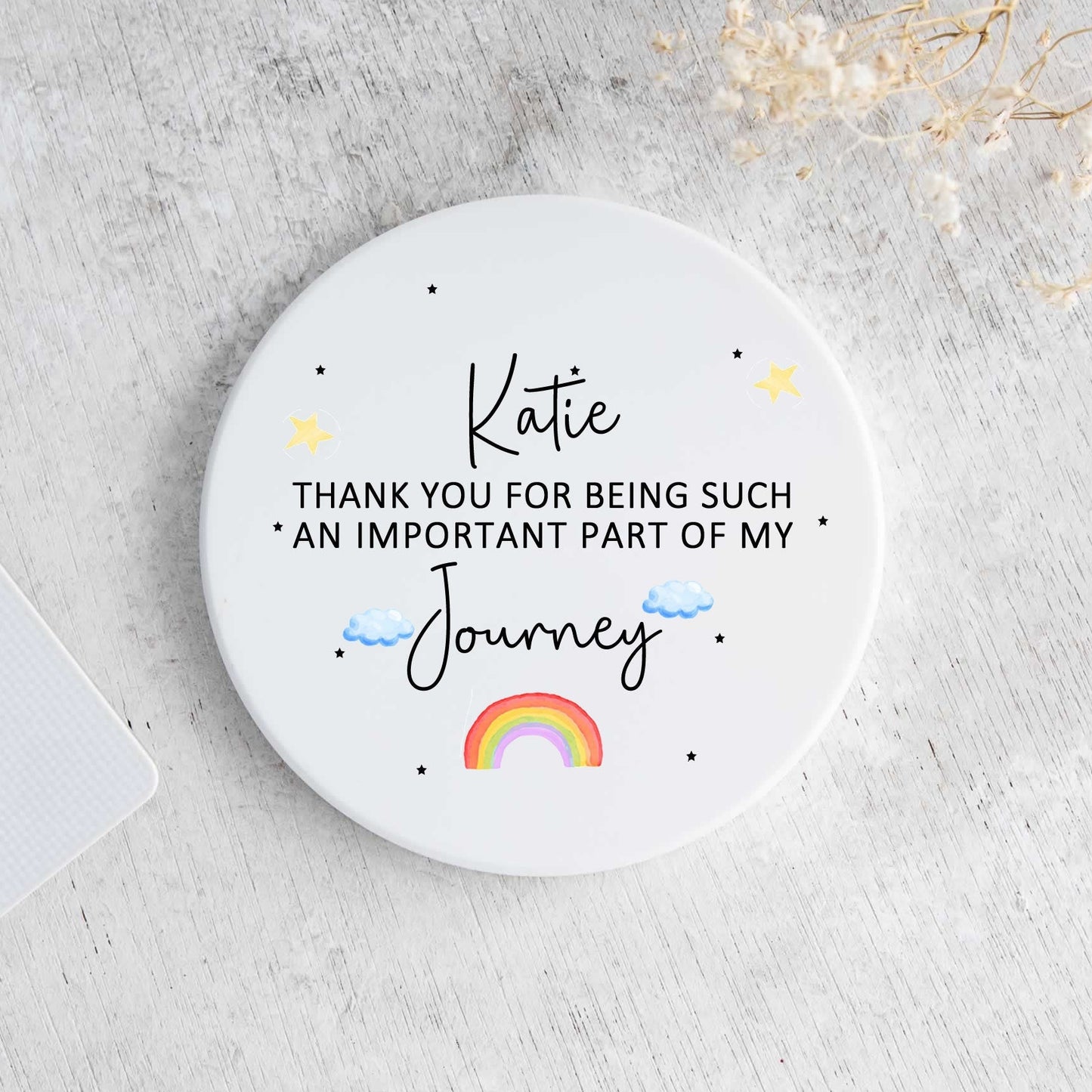Personalised Thank You Rainbow Ceramic Coaster