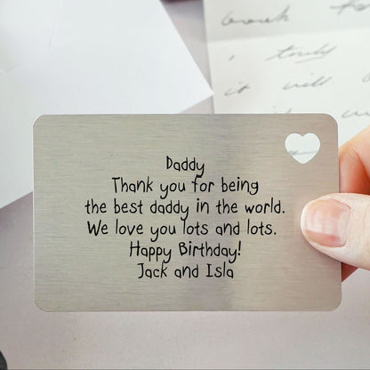Personalised Sentimental Keepsake Wallet Card Child's Handwriting Font