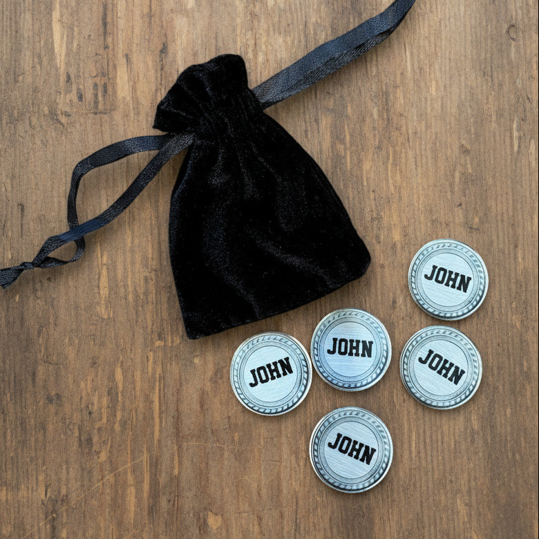 Personalised Golf Ball Markers Silver Medal Style - Set Of Five