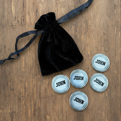 Personalised Golf Ball Markers Silver Medal Style - Set Of Five