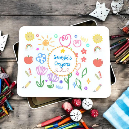 Personalised Crayons Pencils Metal Storage Tin
