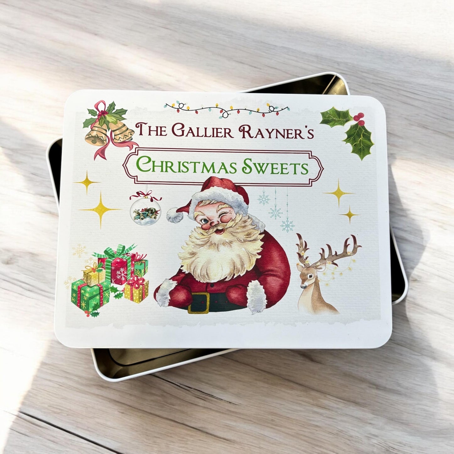 Personalised Family Name Christmas Sweets Vintage Metal Tin