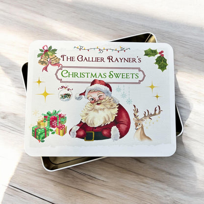 Personalised Family Name Christmas Sweets Vintage Metal Tin